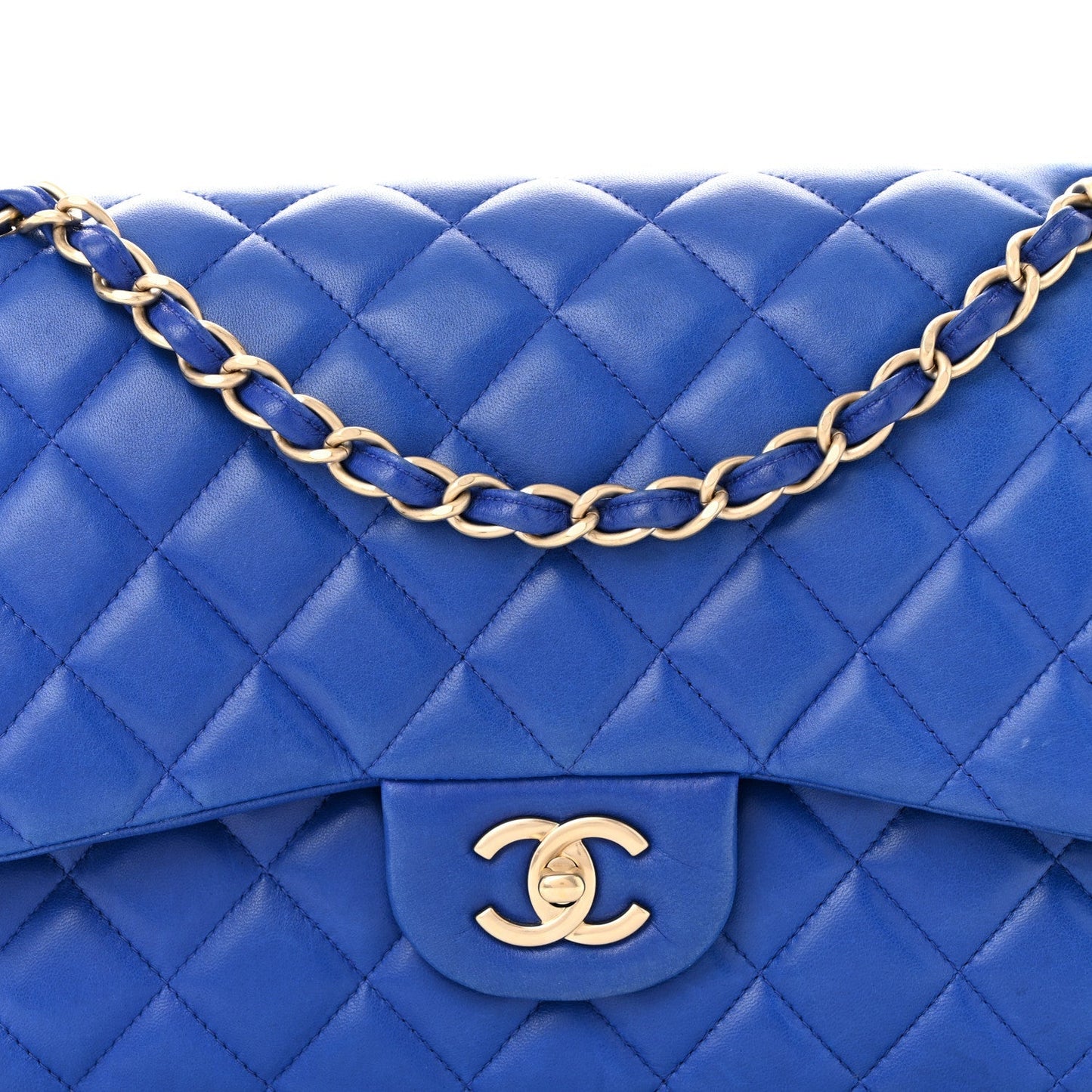 Lambskin Quilted Jumbo Double Flap Dark Blue