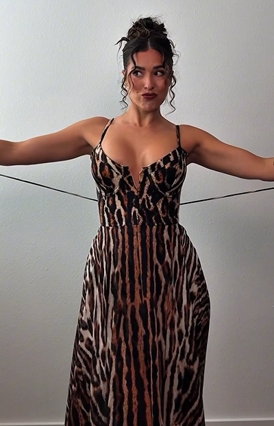 Sexy Cute Suspenders Low Cut Back Bandage Leopard Print Dress