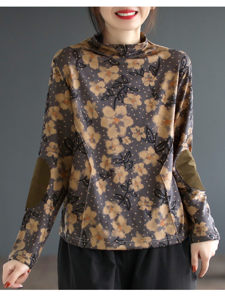 Artistic Print Knitted Vintage Floral T-Shirt