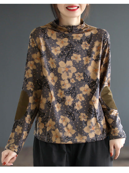 Artistic Print Knitted Vintage Floral T-Shirt