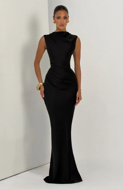 Satin Sleeveless Lace-Up Backless Mermaid Evening Gown