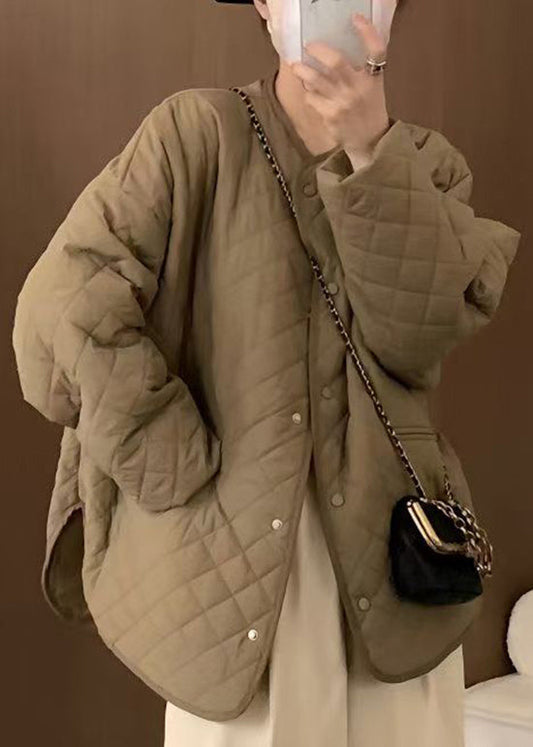 Plus Size Yellow O Neck Pockets Fine Cotton Filled Jackets Fall