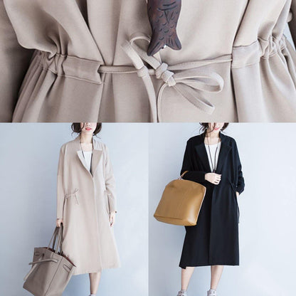 Simple Square Collar drawstring Fashion clothes For Women black Knee jackets fall