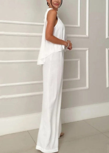 Style Apricot Low High Design Cotton Two Piece Set Women Clothing Sleeveless