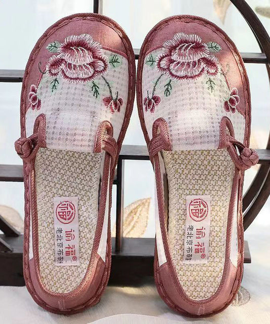 Women Embroidered Flat Feet Shoes Red Breathable Mesh