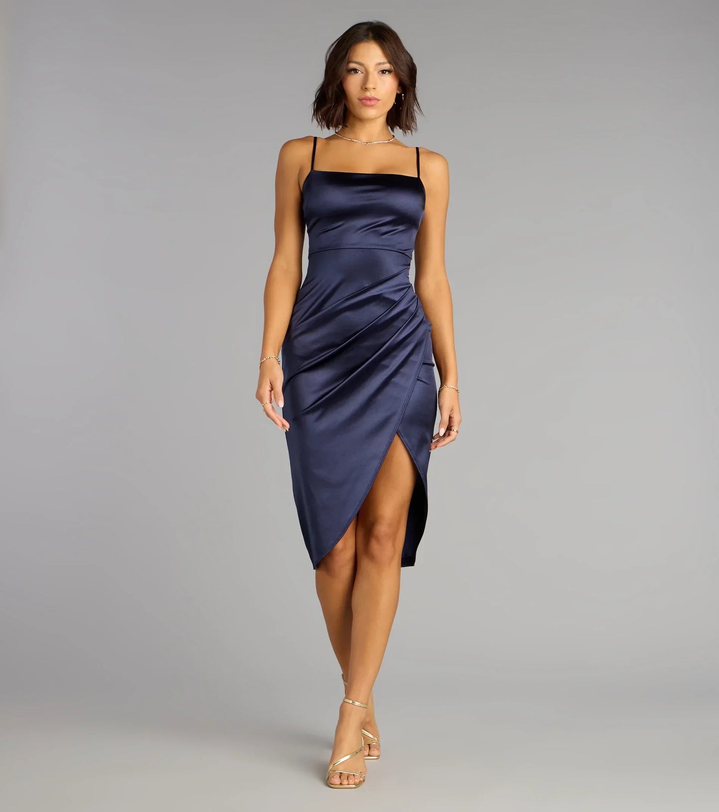 Madelyn Satin Lace-Up Midi Formal Dress