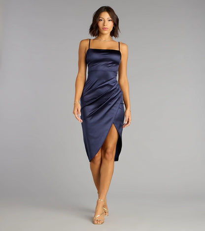 Madelyn Satin Lace-Up Midi Formal Dress