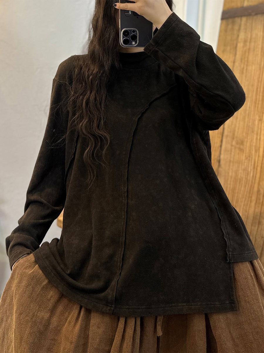 100%Cotton Solid Worn Irregular Hem Sweatshirt