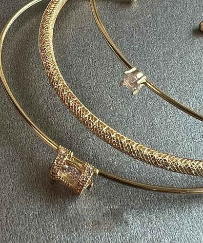 Original Design Gold Alloy Zircon Cuff Three-Piece Set