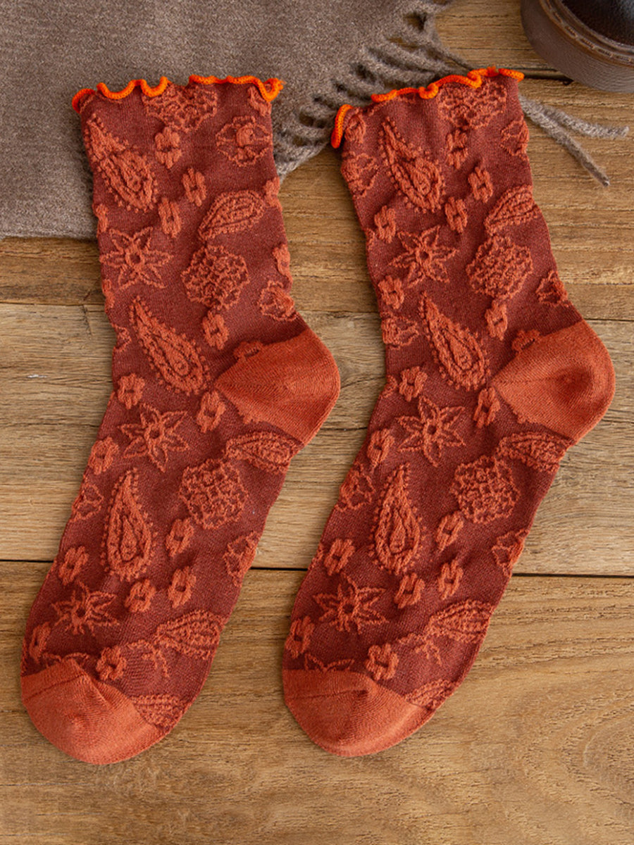 6 Pairs Women Cute Agaric Lace Embroidered Socks