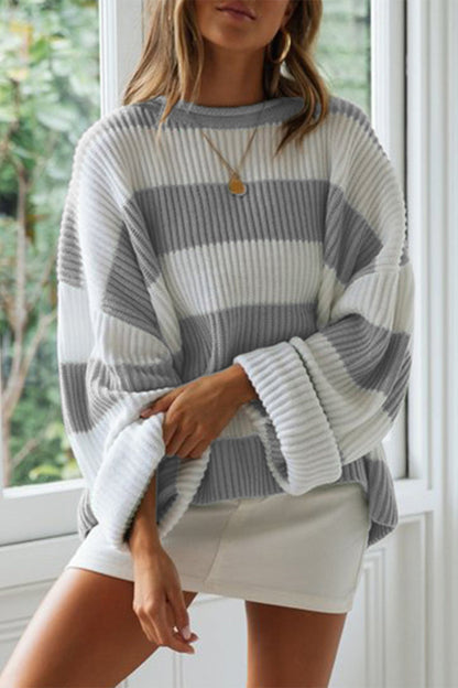 Fashion Sweet Striped Contrast O Neck Sweaters(5 Colors)