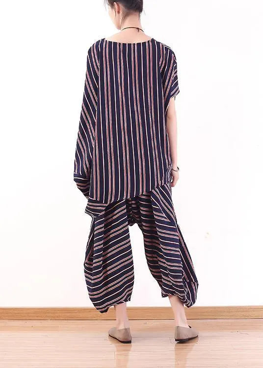 new summer stylish red blue striped batwing sleeve tops and casual lantern pants