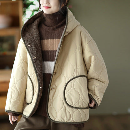 Hooded Thickened Diamond Sherpa Wool Thermal Jacket