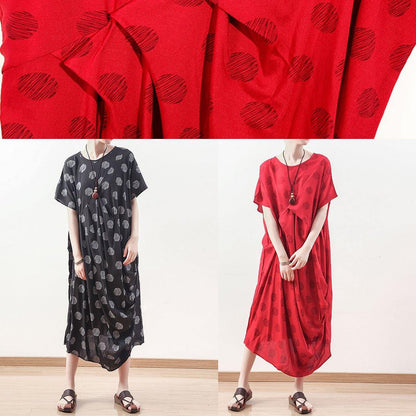 French black prints linen dress Casual Sewing draping long summer Dresses
