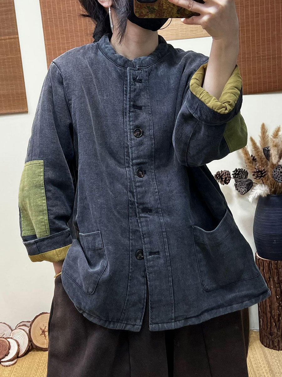 Vintage Casual Patchwork Single Breasted Thick Coat