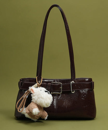 Classy Chocolate Solid Durable Dog Decorated Faux Leather Satchel Handbag
