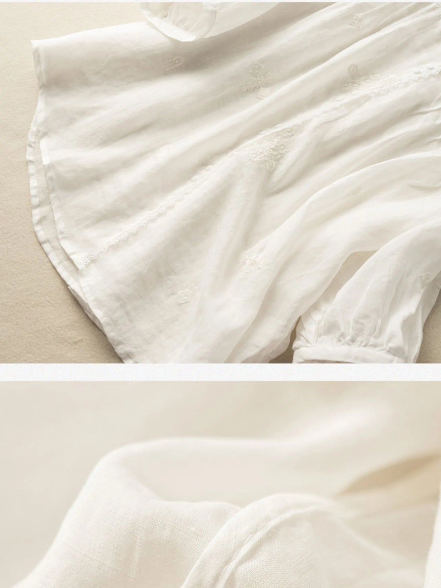 Embroidered V Neck 3/4 Sleeve Casual Linen Shirt Top