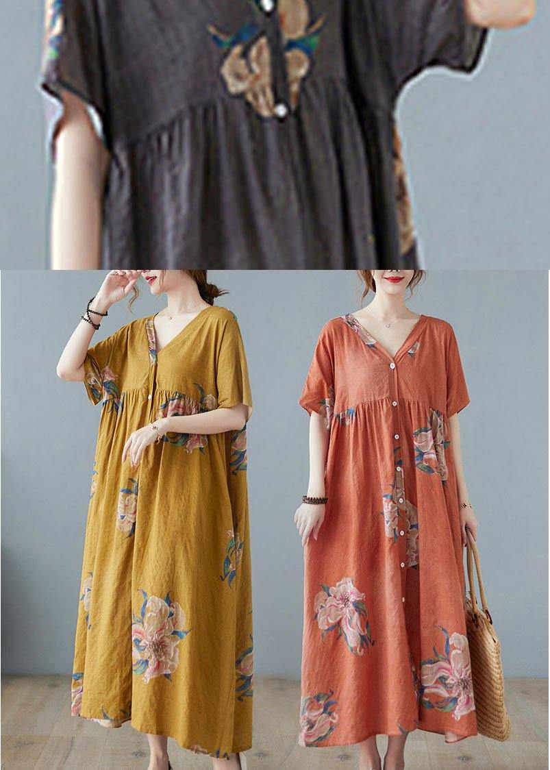 Chic Orange Red V Neck Patchwork Summer Ankle Dress Half Sleeve