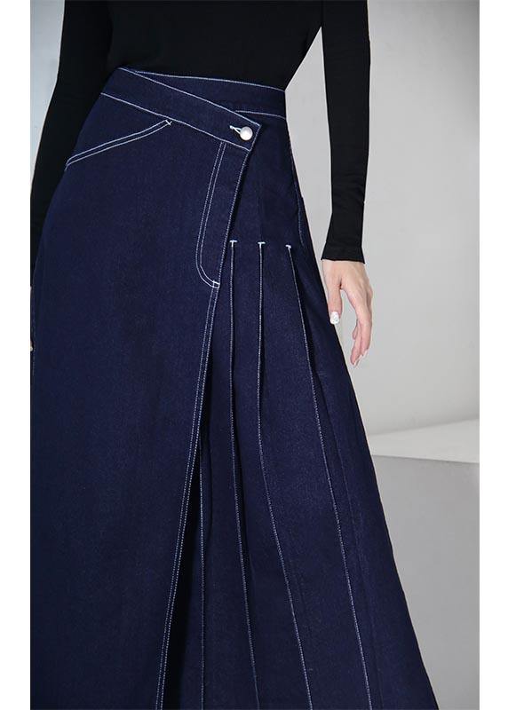 Boho denim blue-print3 zippered asymmetrical design Summer Skirt