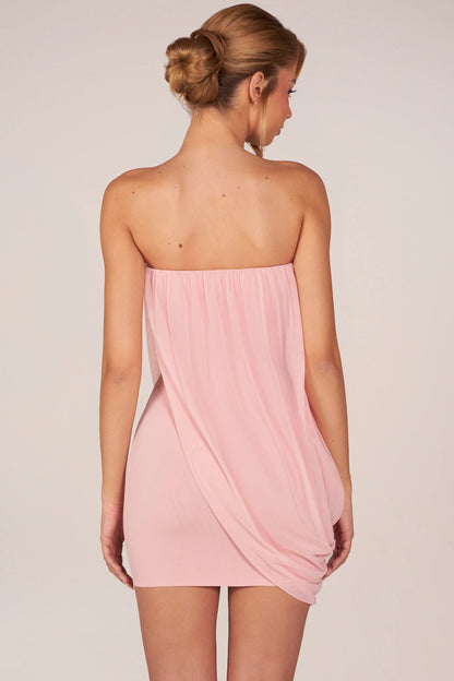 Bandeau Draped Mini Dress in Blush Pink