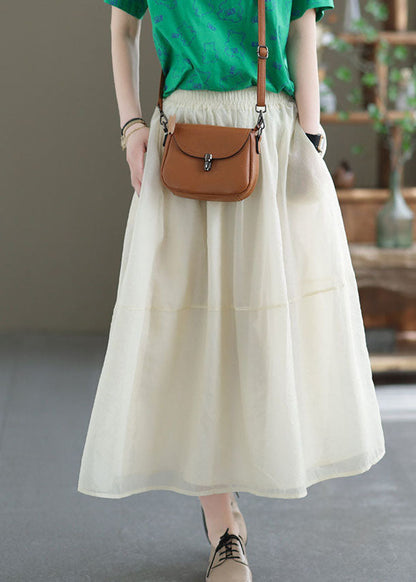Loose Beige Solid Color Patchwork Tulle A Line Skirts Summer