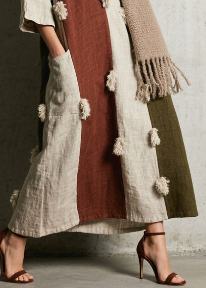 Boho Colorblock Oversized Patchwork Faux Fur Vacation Dresses Summer