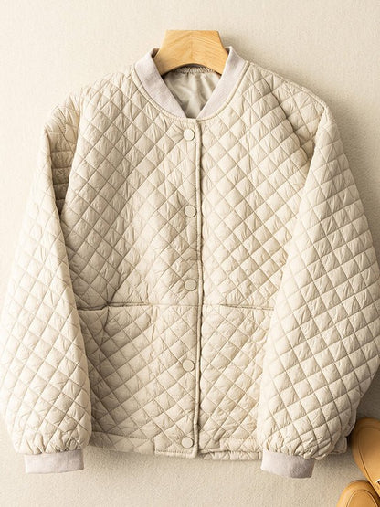 Loose Casual Diamond Plaid Solid Color 100% Natural Fabric Coat