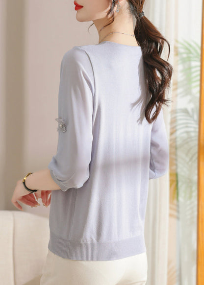 Art Purple Bow Butterfly Knit T Shirts Half Sleeve