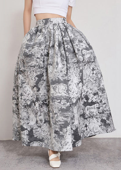 Italian Black Print Zippered Pockets Cotton Skirts Summer