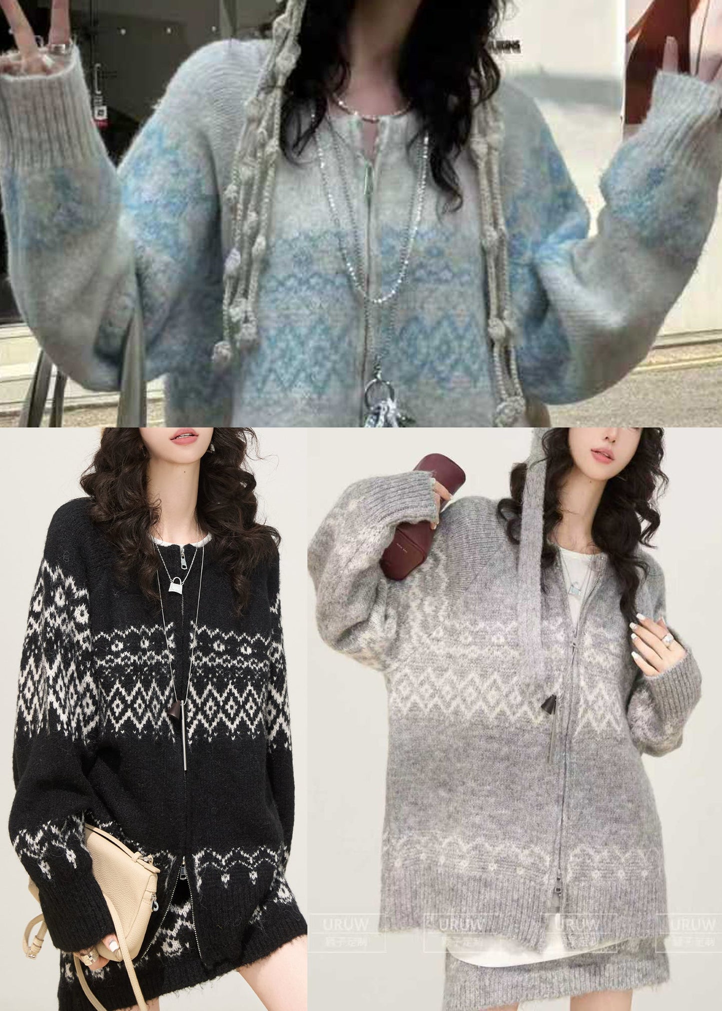 Plus Size Black Oversized Print Knit Two Piece Set Women Clothing Spring