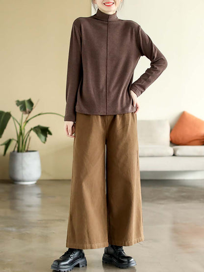 Women Autumn Artsy Solid Warm Turtleneck T-shirt