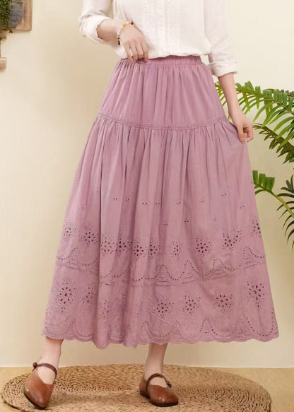 Women Rose Embroidered Hollow Out Cotton Skirts Summer
