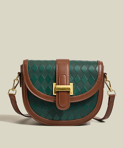 Elegant Brown Plaid Solid Durable Faux Leather Saddle Bag
