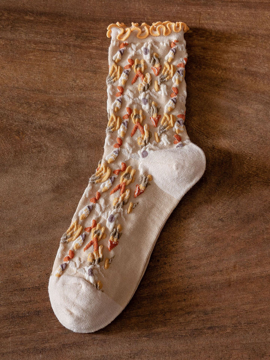 6 Pairs Japanese Floral Cotton Socks Women Vintage Socks