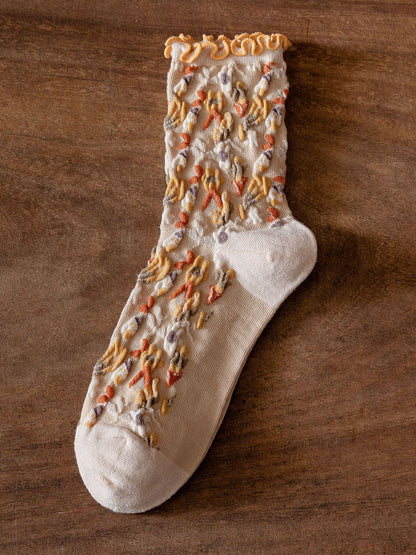 6 Pairs Japanese Floral Cotton Socks Women Vintage Socks