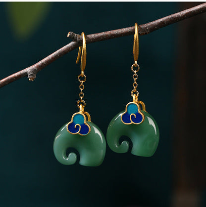 Elephant Imitation Hetian Jade Vintage Style Earrings