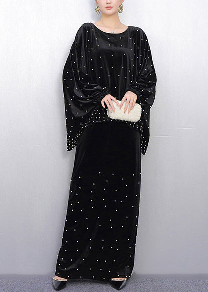 French Black Oversized Nail Bead Silk Velvet Two Piece Set Spring