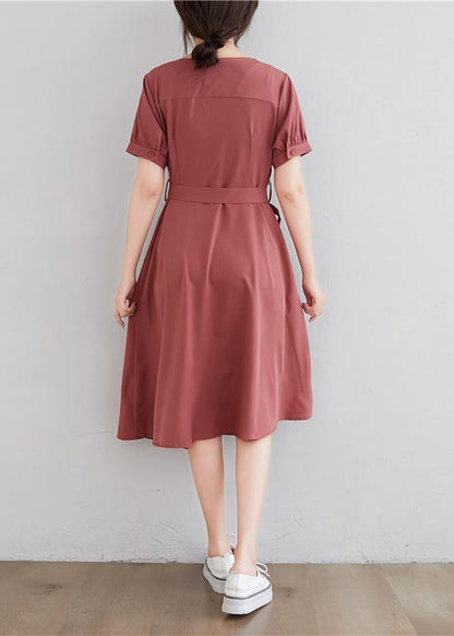 diy red clothes For Women asymmetric pockets daily Dress