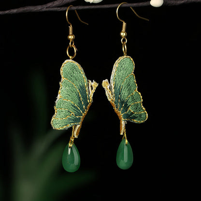 Embroidered Butterfly Two-Color Earrings