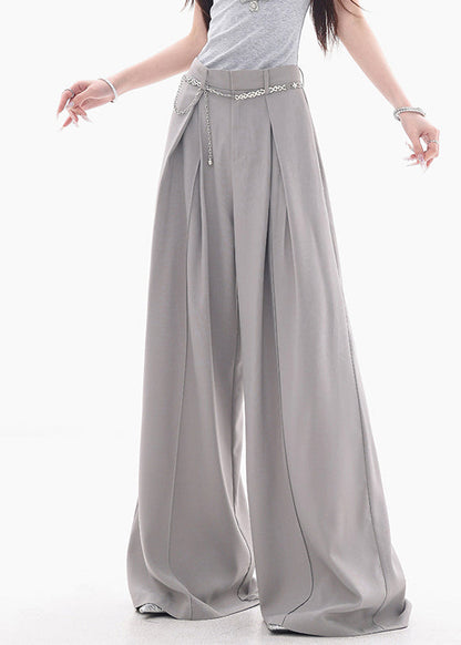 French Grey High Waist Solid Spandex Wide Leg Pants Fall