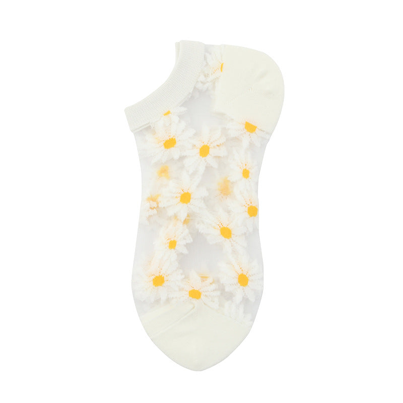 Daisy Embroidery Transparent Summer Socks