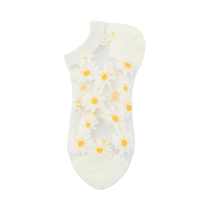 Daisy Embroidery Transparent Summer Socks