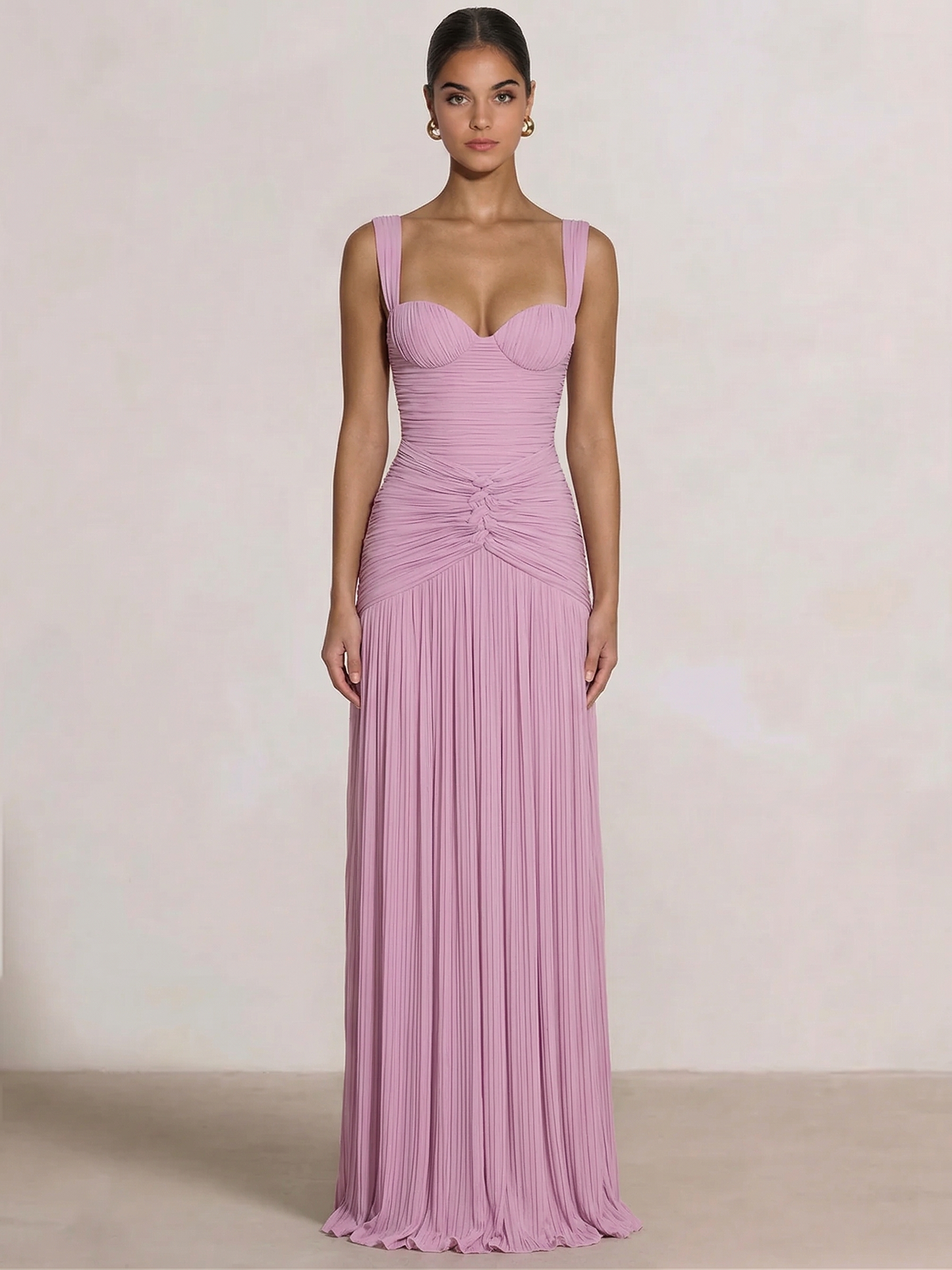 A Line/Princesses Prom Dresses Ruched Chiffon Spaghetti Straps Floor-Length Formal Dress Wedding Guest Ruched