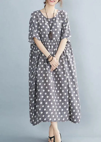 Italian Grey Dot Patchwork Summer Party Dresses