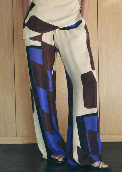 Chic Backless Print Tops And Pants Cotton Two Pieces Set Sleeveless