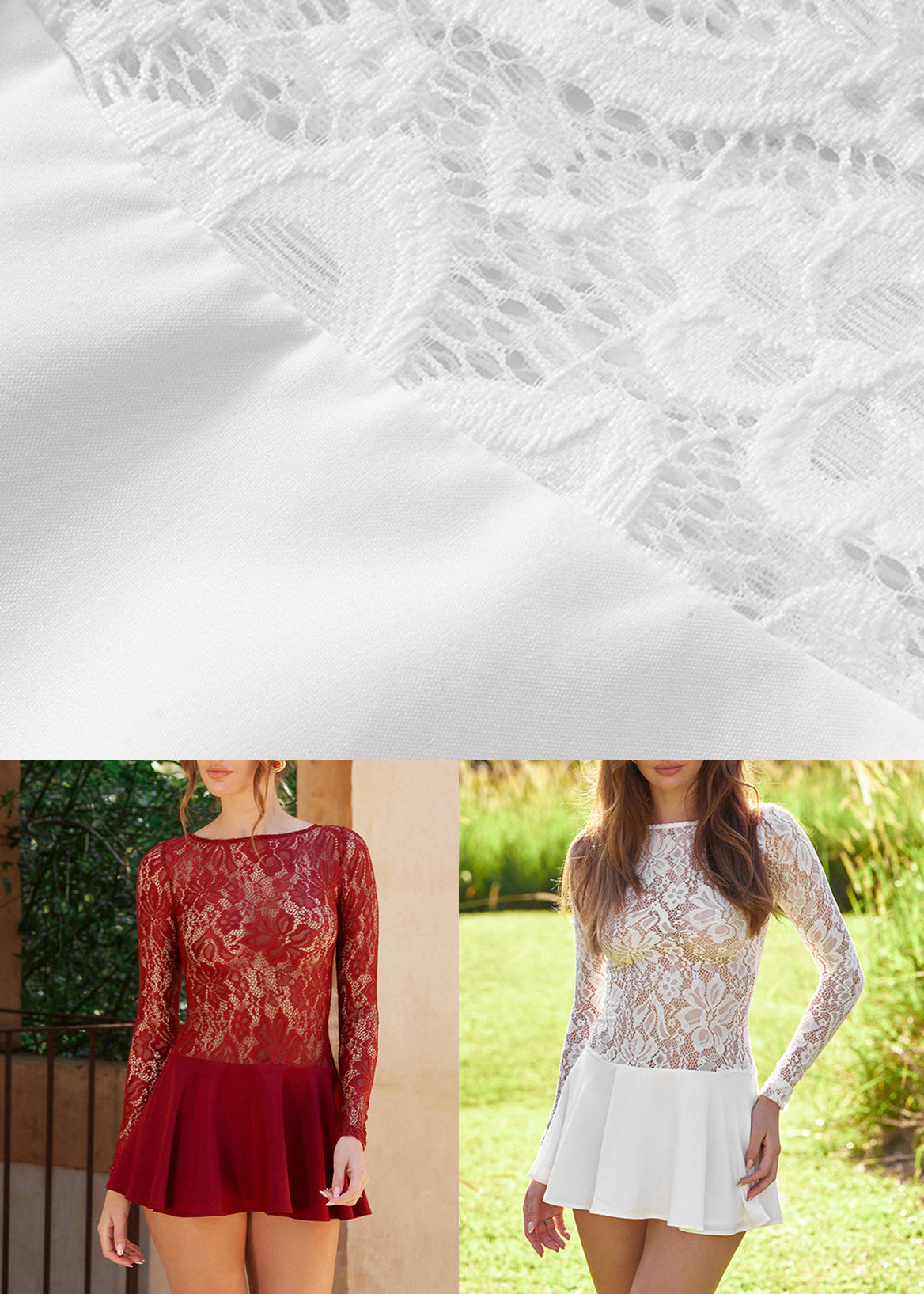 Sexy Red Hollow Out Solid Lace Mid Dress Spring