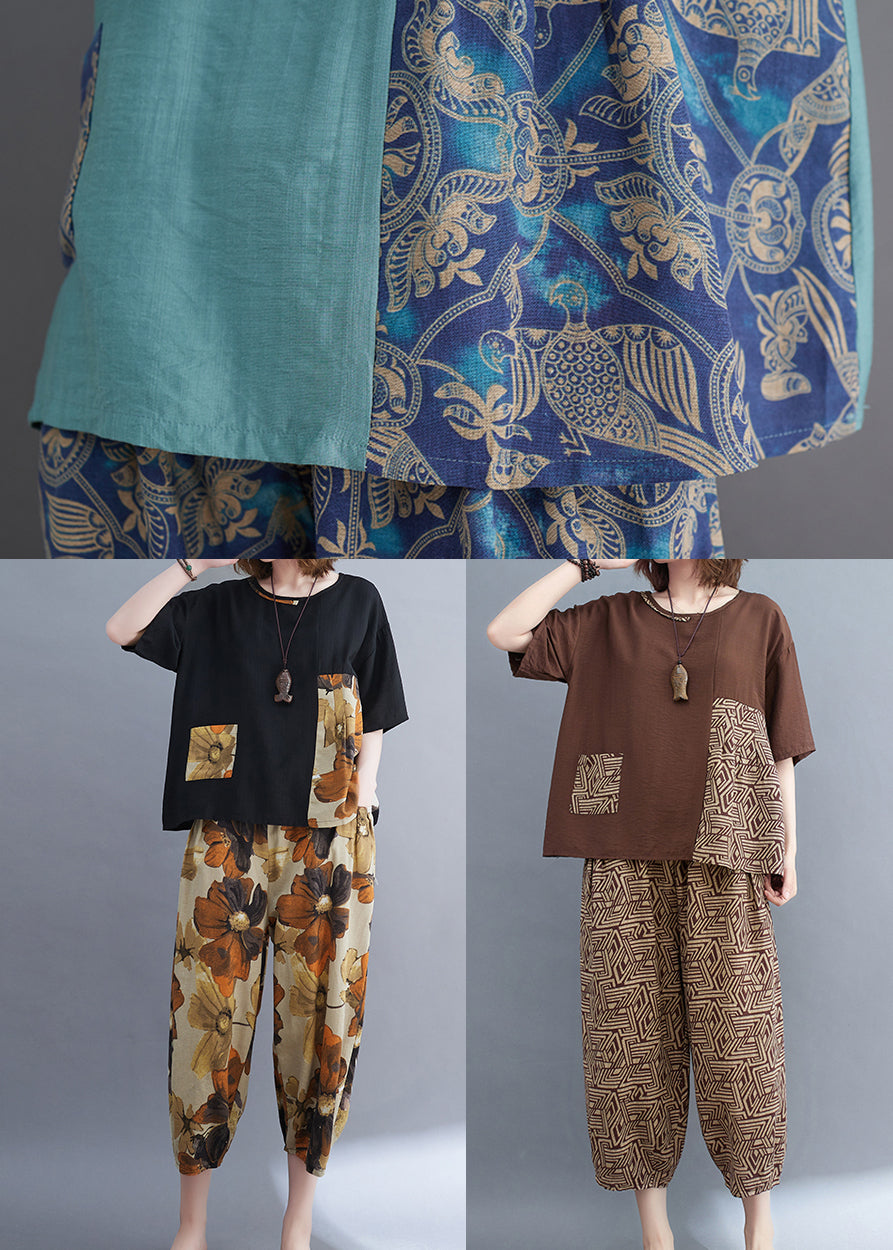 Women Black Oversized Patchwork Cotton Two-Piece Set Summer
