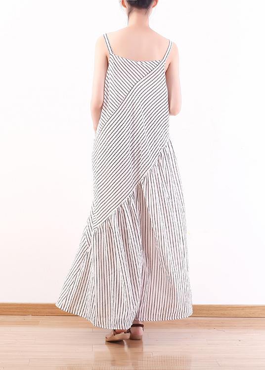 Italian Spaghetti Strap asymmetric chiffon clothes For Women white striped Dress Summer