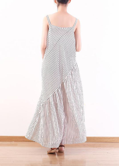 Italian Spaghetti Strap asymmetric chiffon clothes For Women white striped Dress Summer