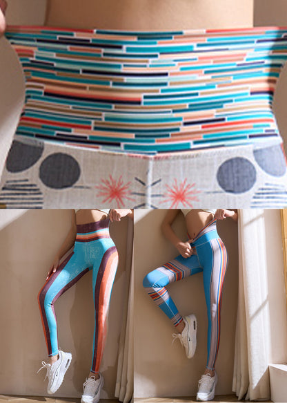 Purple Striped Butt Scrunch Capri Athletic Leggings